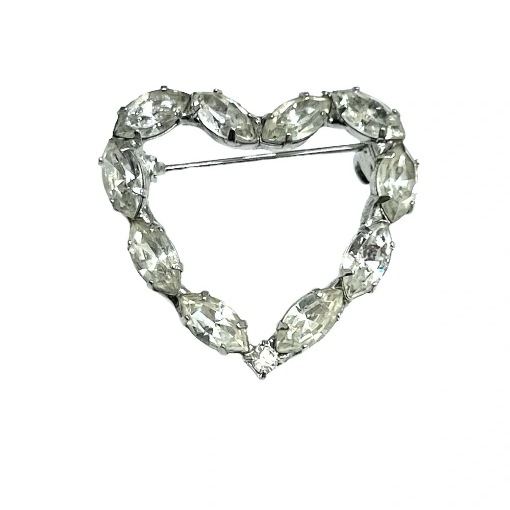 MARQUIS CUT CLEAR CRYSTAL OPEN HEART BROOCH